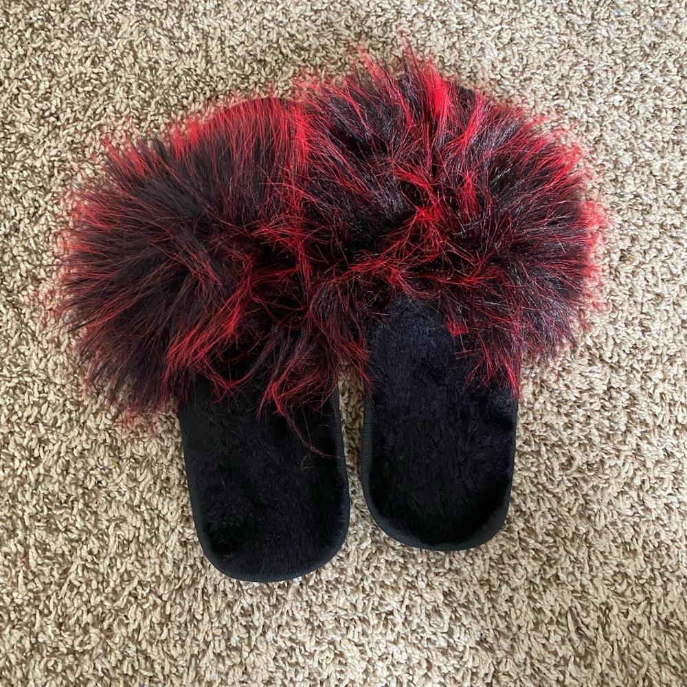 Fluffy Red and Black Slippers